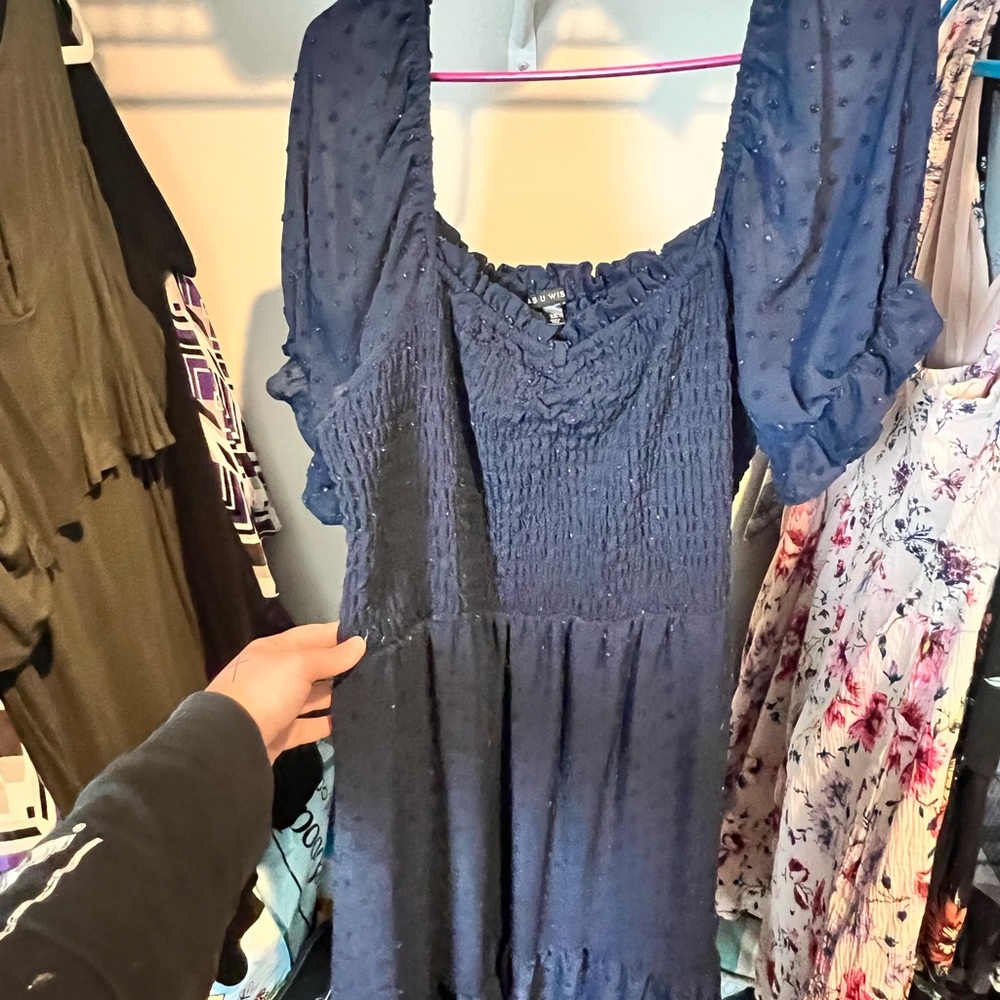 As U Wish Textured Navy Dress